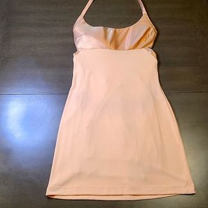 RARE Authentic Vintage 1973 Versace pink/nude shimmer mini dress with bra shelf